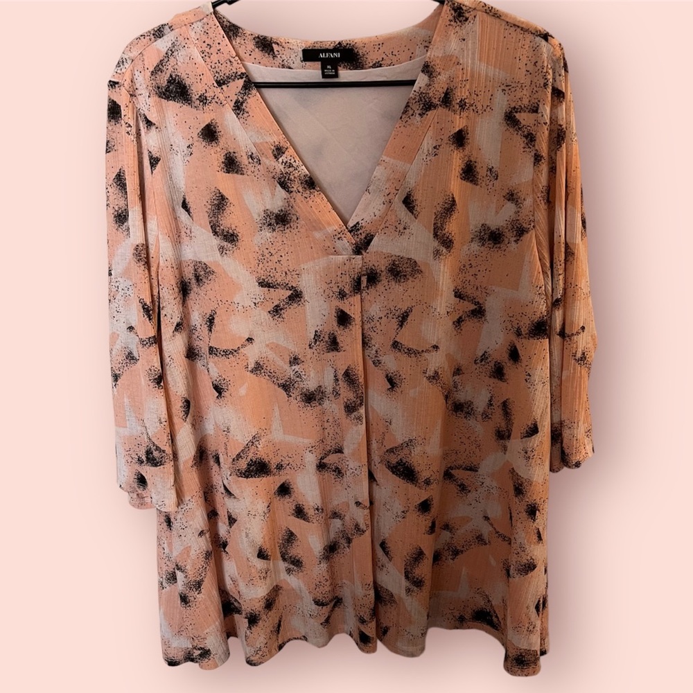 Alfani, V-Neck Flowy Blouse, Pink Patterned, Size XL, Women's